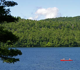 Canoe Fishing oOn A New Hampshire Lake